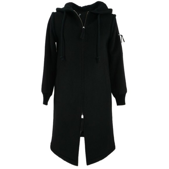 New 1205$ Alexander Wang Velvet Women's XS Black Wool Blend Zip Hooded Long Coat